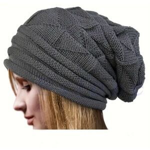 Gray Knit Beanie Unisex One Size Winter Hat